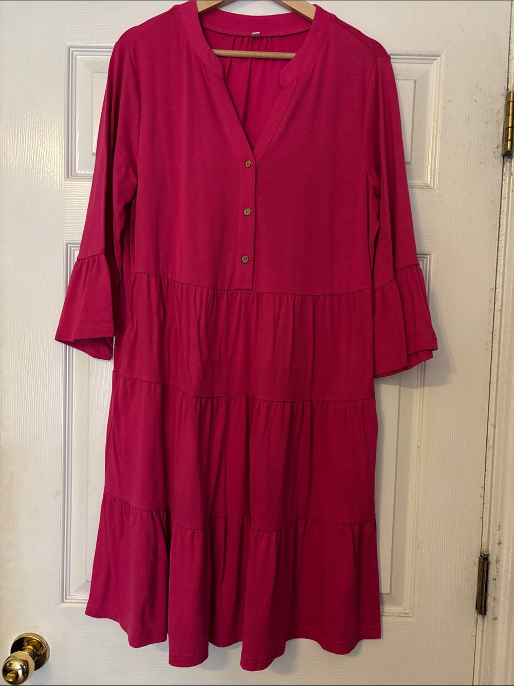 Women's Pink Tiered Button-Front Dress